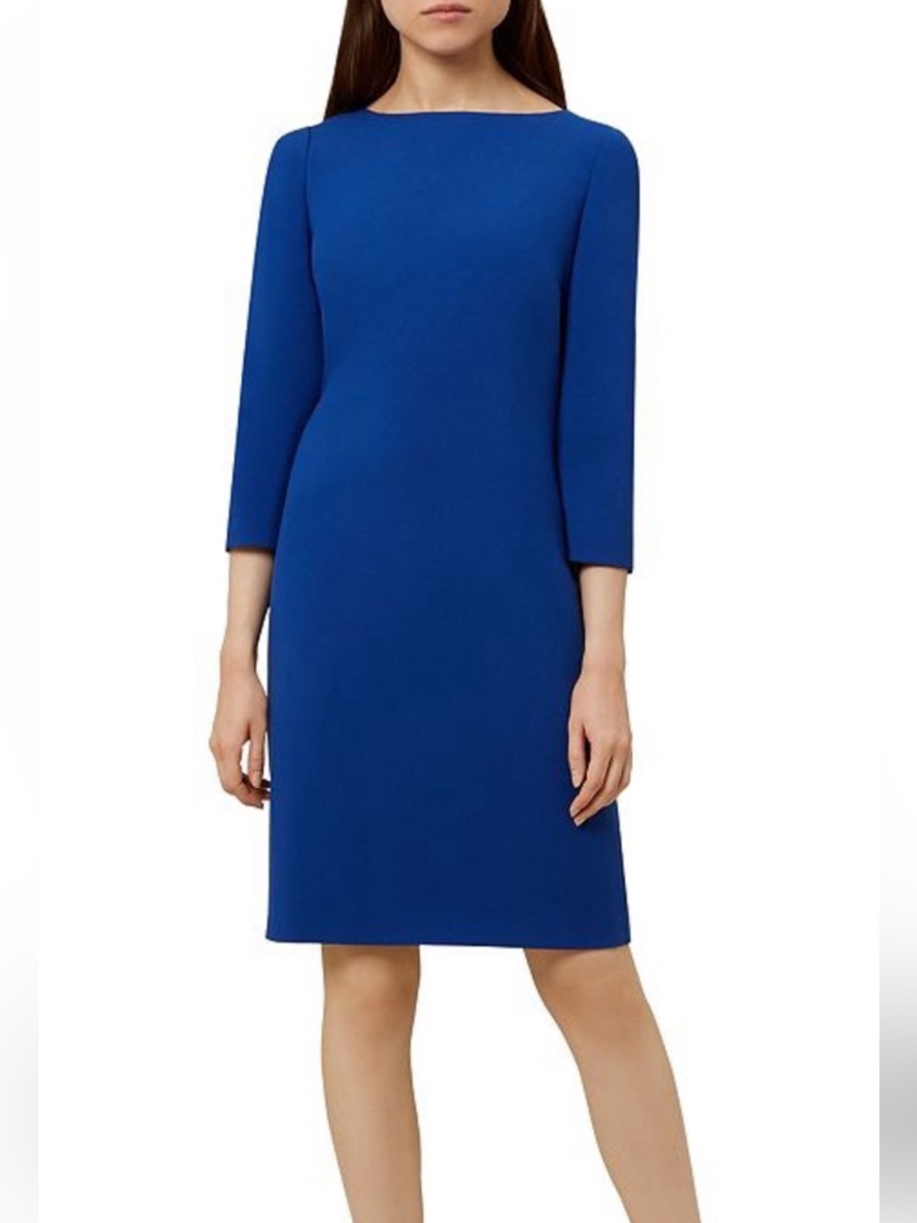 Hobbs London Royal Blue 3/4 Sleeve Shift Dress - Gold Button Cuff - Size Us 6